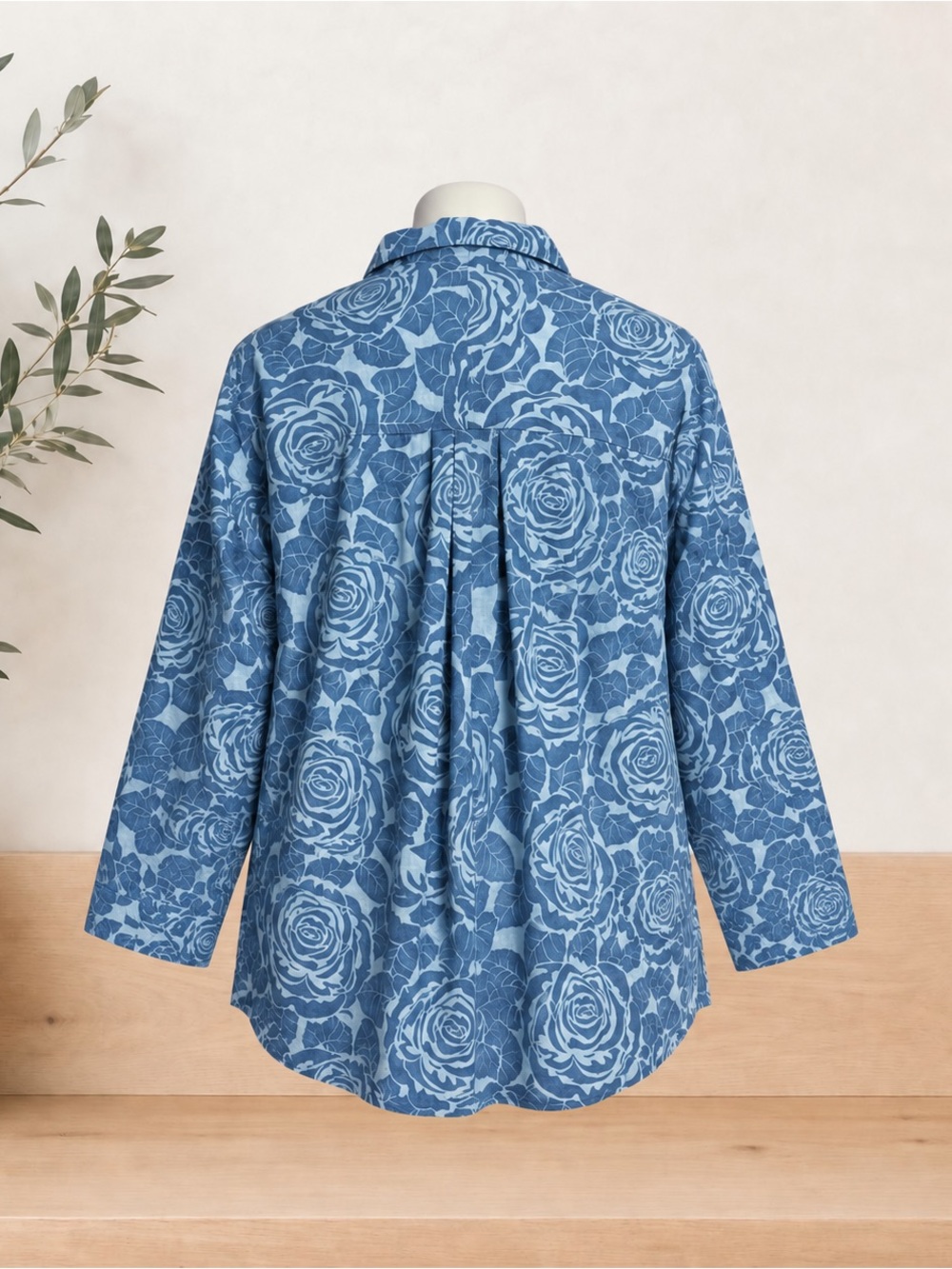 Flax 100% Linen Blue Floral Button-Down Shirt - Picture 2 of 6